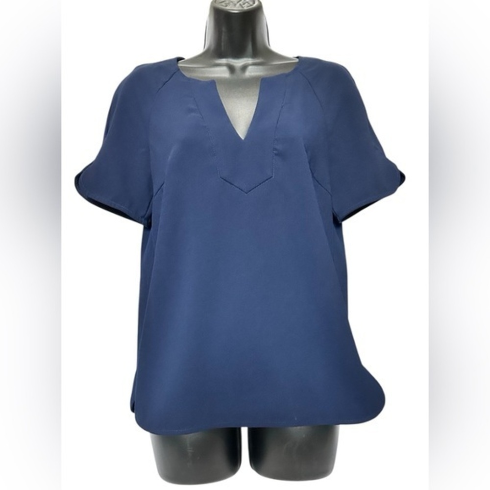 Trina Turk Deep Blue V-Neck Blouse small